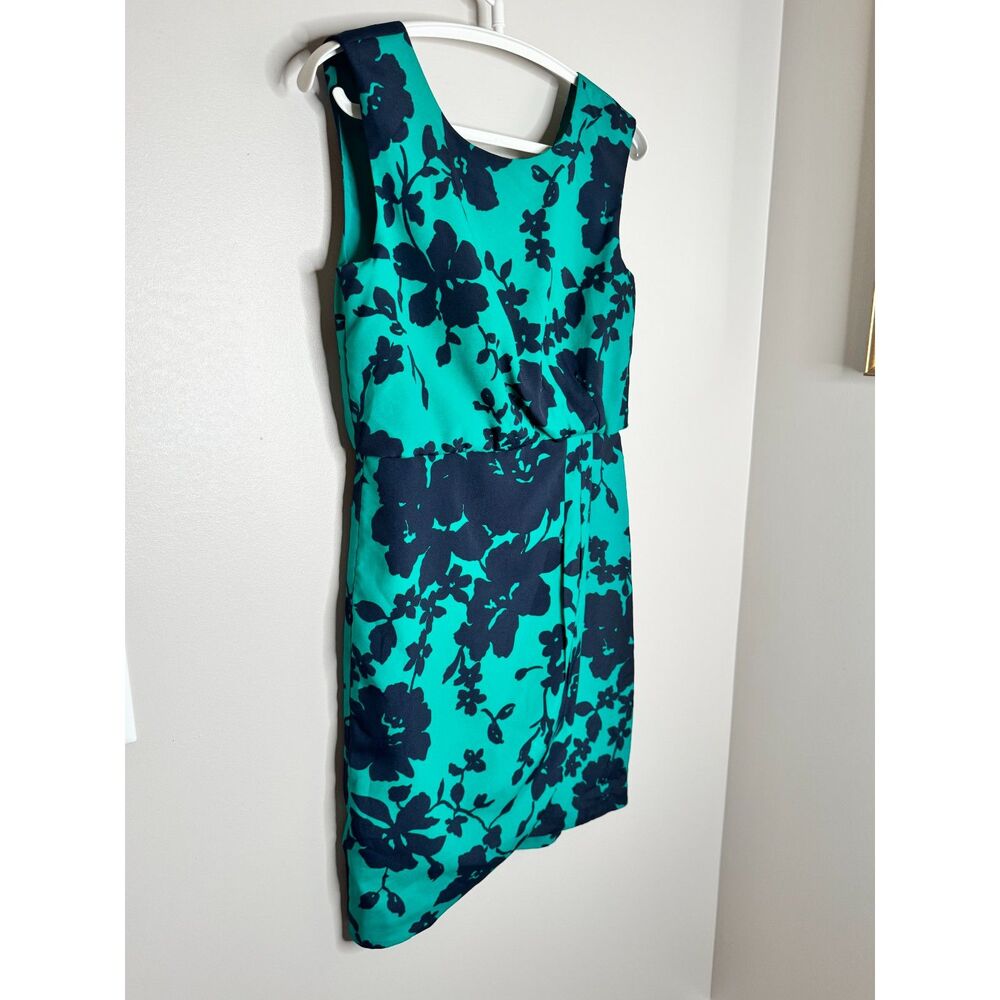 Ann Taylor Green Navy Floral Sheath Dress Size 2 Preppy Classic Office Cocktail - Picture 2 of 7